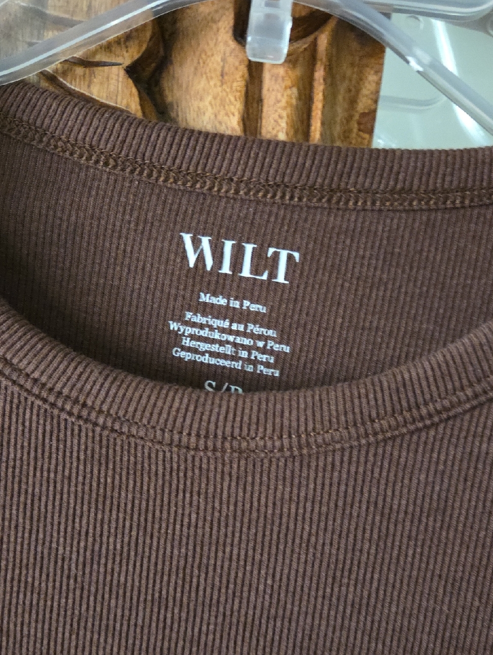 WILT Women's Brown Ribbed Short Sleeve Tee - Picture 2 of 5